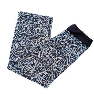 J.McLaughlin Damask Scroll Print Wide Leg Pants Blue Cream Womens Medium Stretch